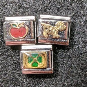 Lot of 3 18k Enameled Miscellaneous Charms For DynaFlex Italian Charm Stretch Br